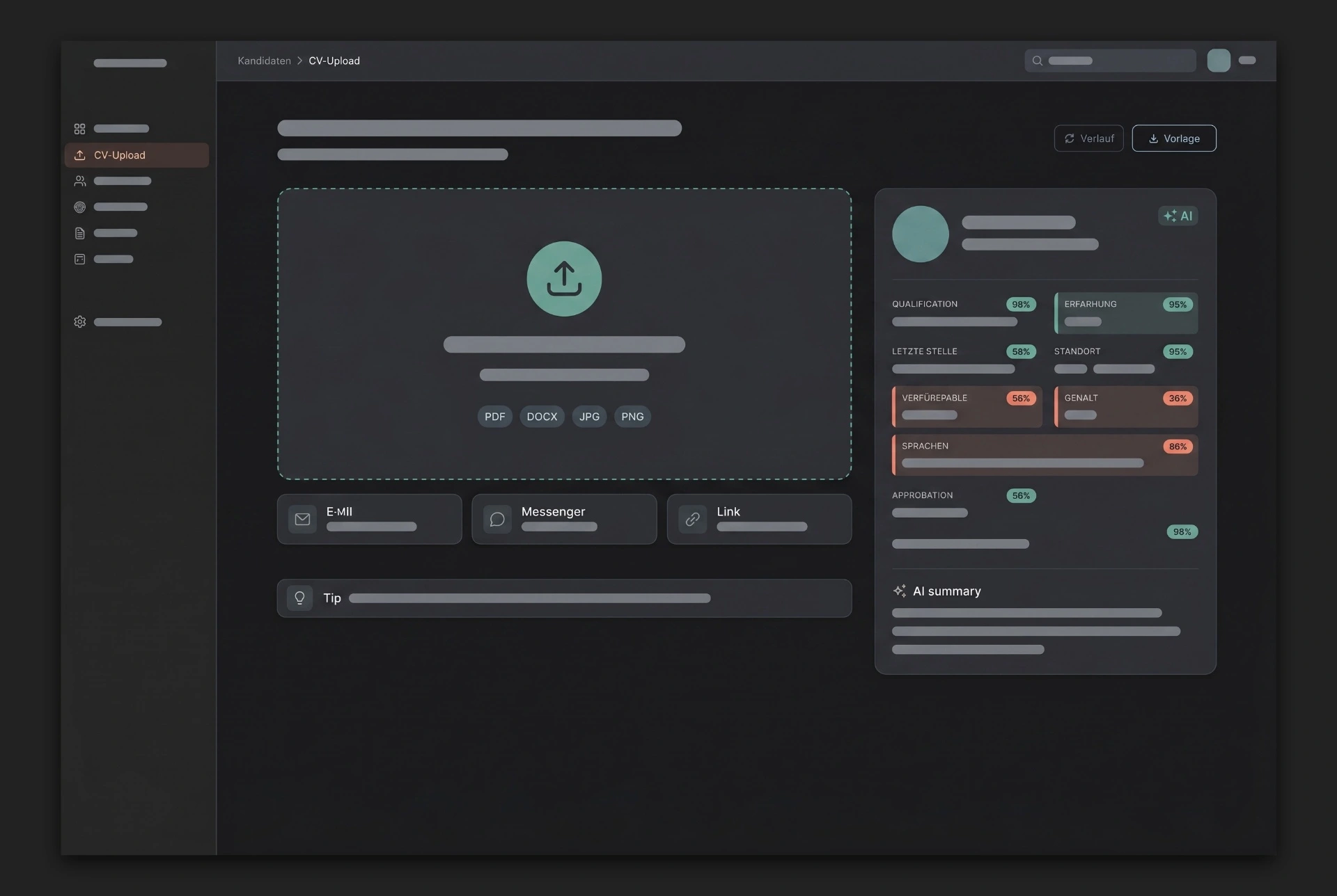 CV-Upload: KI liest automatisch alle relevanten Daten aus.